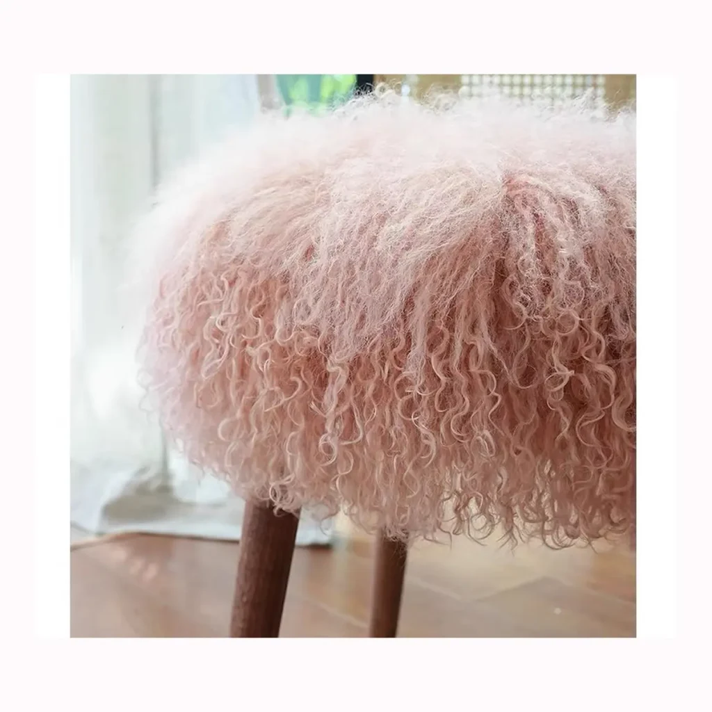 Blush Mongolian Fur Stool