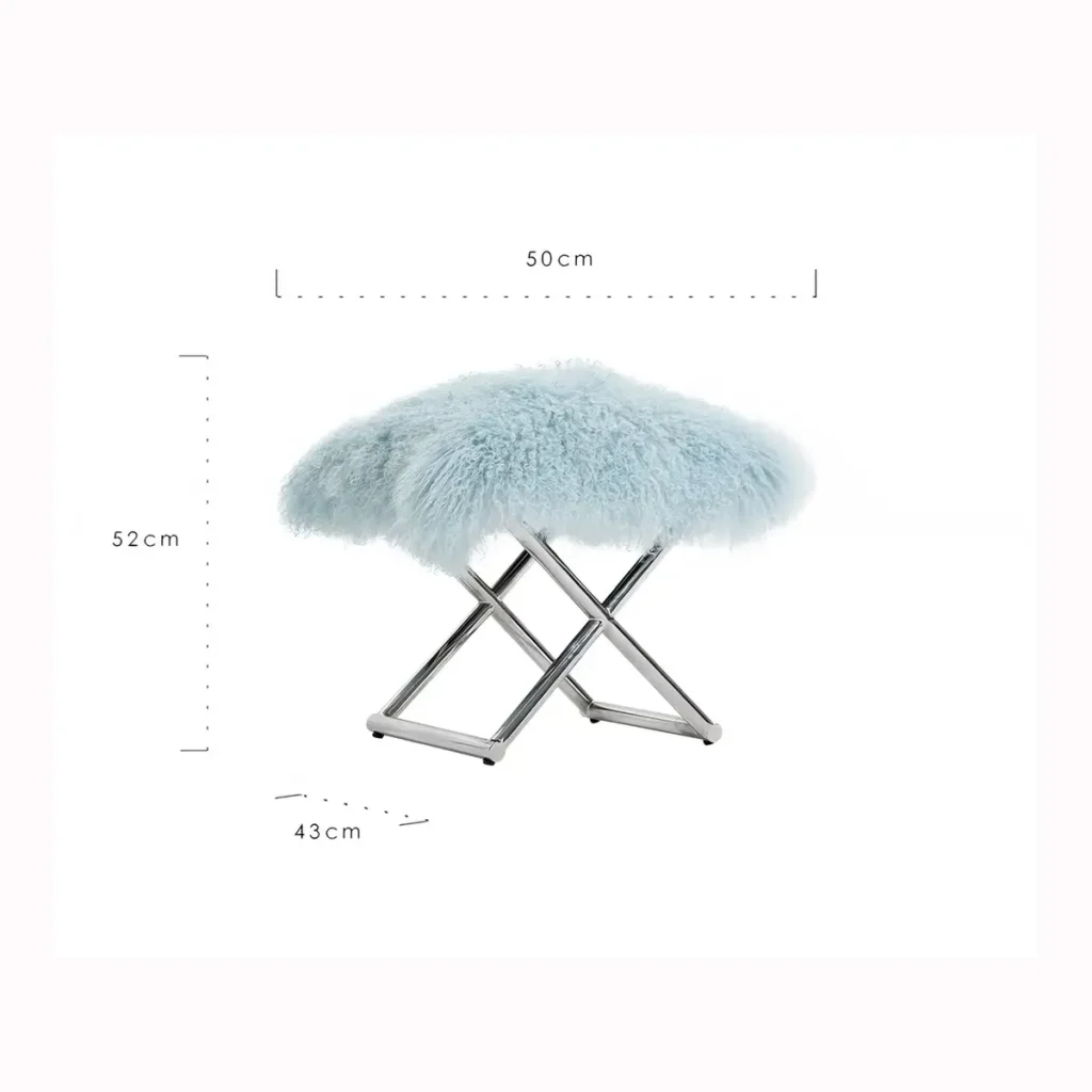 Pale Blue Folding Sheepskin Stool
