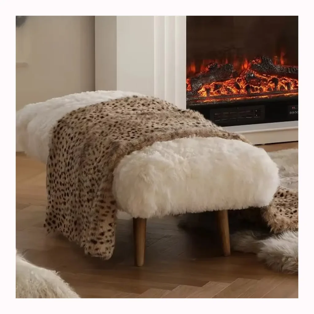 Ivory Sheepskin Fireplace Ottoman
