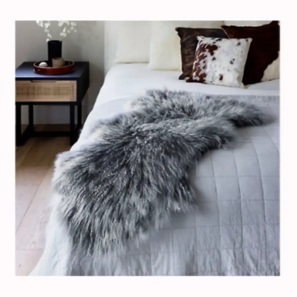 Hot Sale Silver Grey Mongolian Lamb Fur Throw