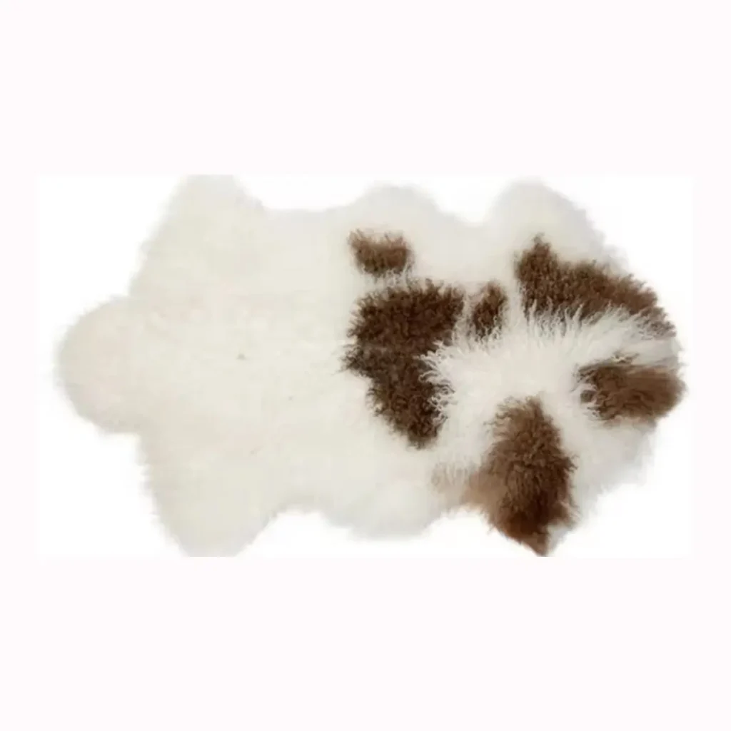 Natural Brown & White Mongolian Lamb Fur Rug