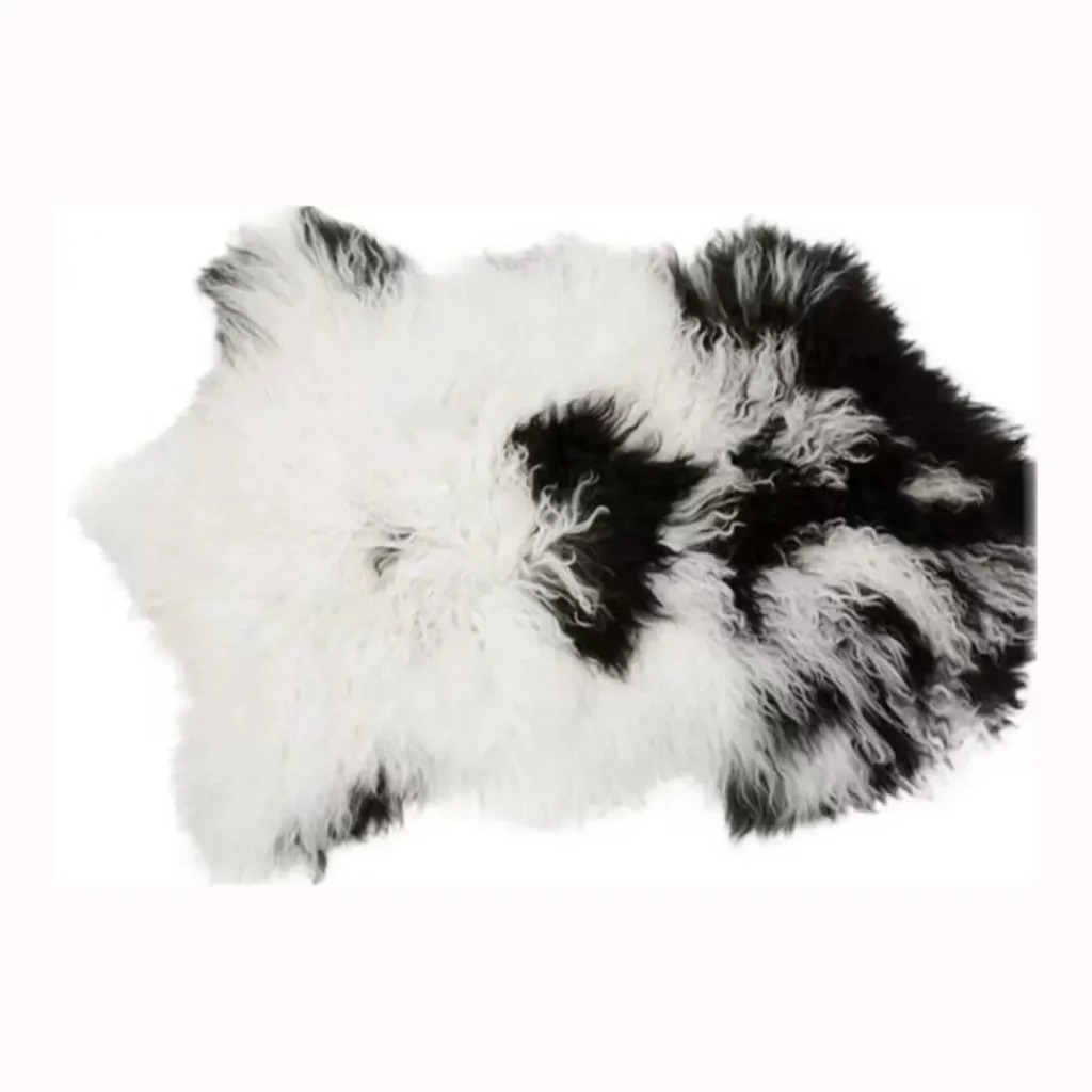 Natural Black & White Mongolian Lamb Fur Rug