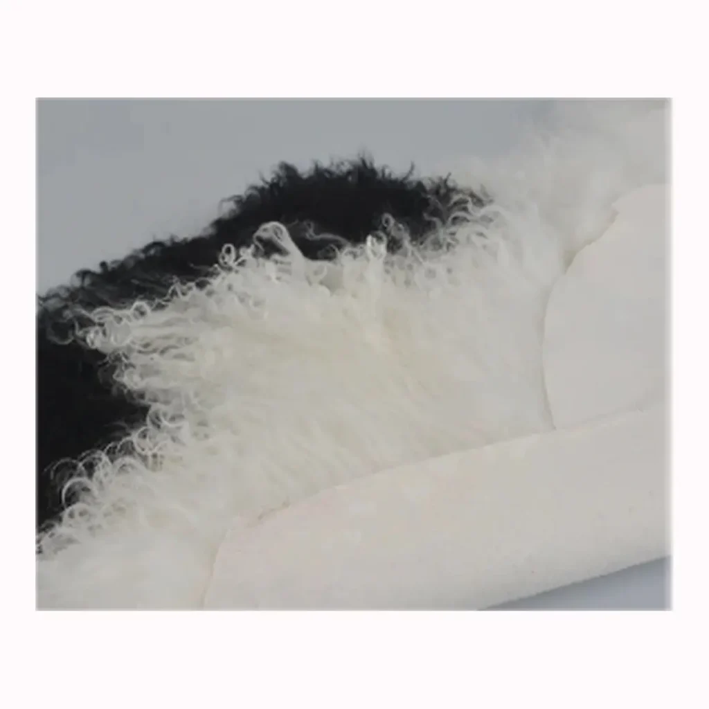 Natural Black & White Mongolian Lamb Fur Rug