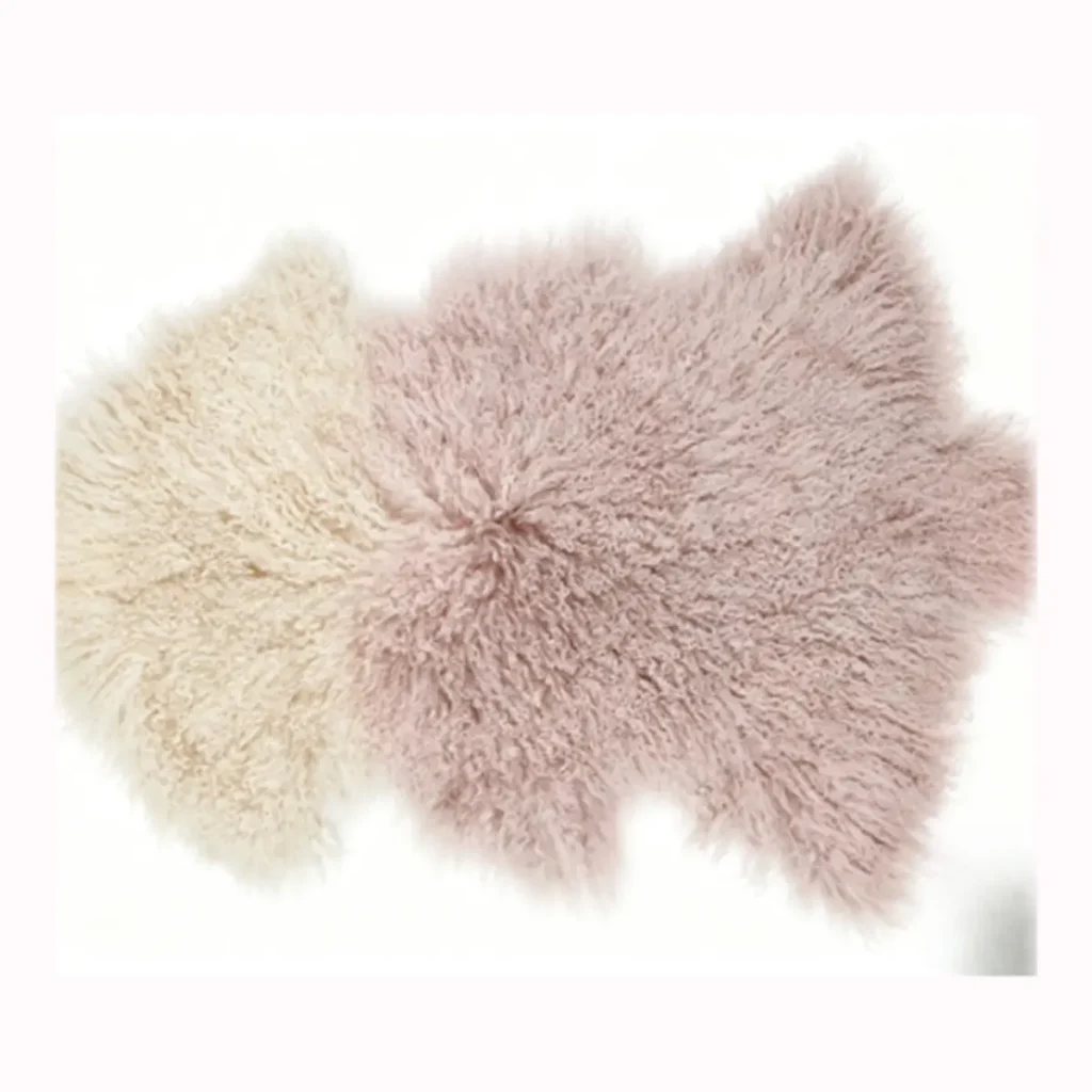 Ivory Blush Mix Mongolian Lamb Fur Rug