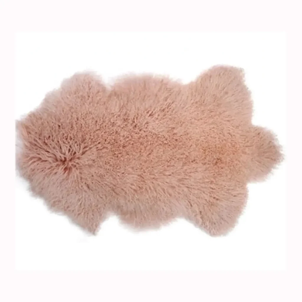 Soft Peach Mongolian Lamb Fur Rug