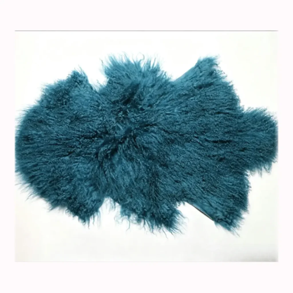 Deep Teal Mongolian Lamb Fur Rug