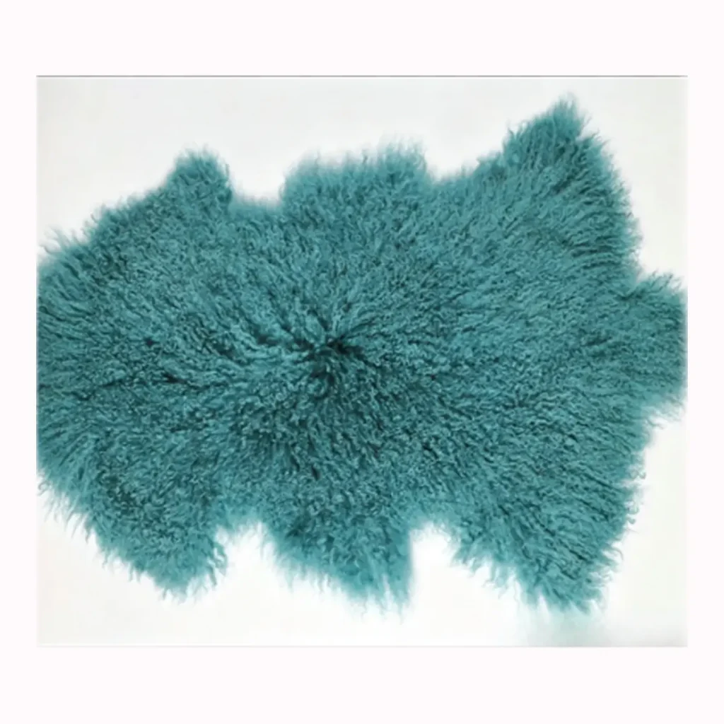 Aqua Teal Mongolian Lamb Fur Rug