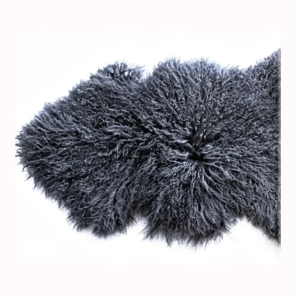 Charcoal Grey Mongolian Lamb Fur Rug