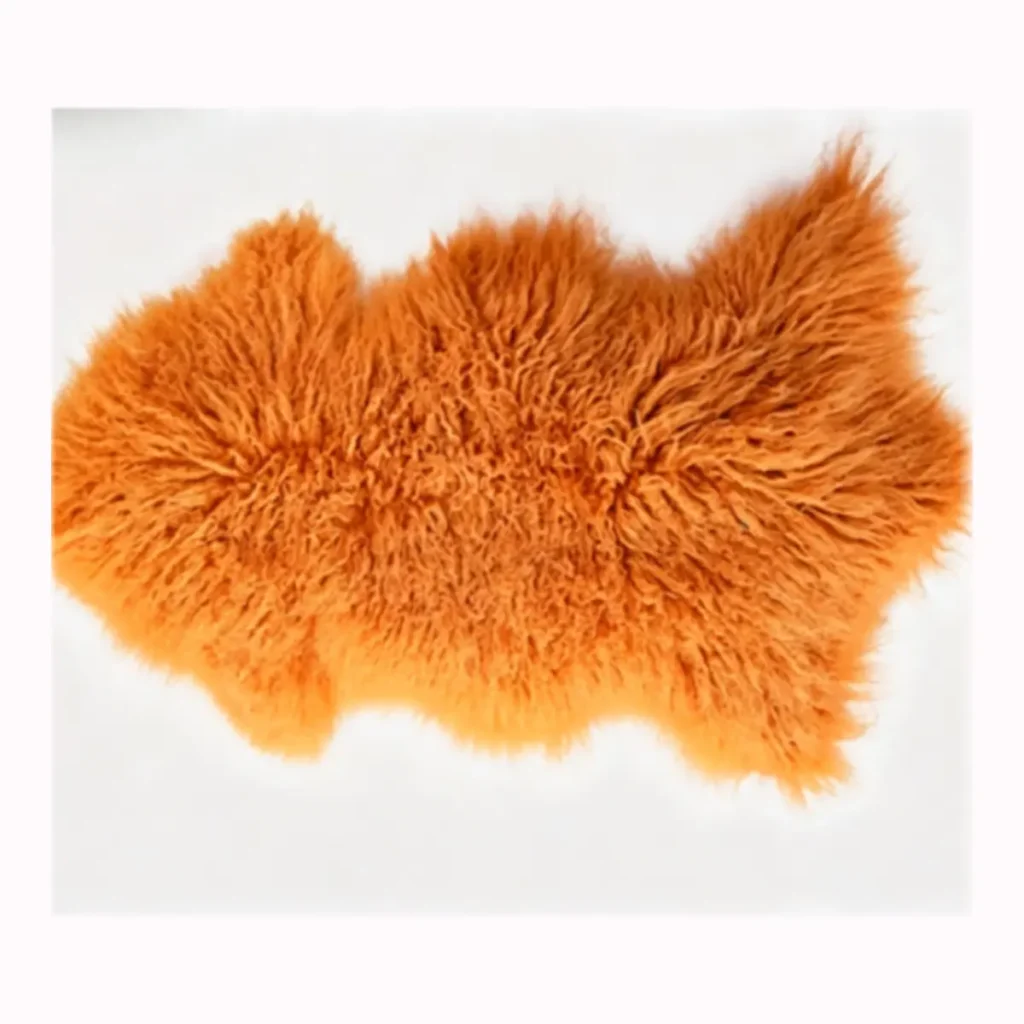 Bright Orange Mongolian Lamb Fur Rug