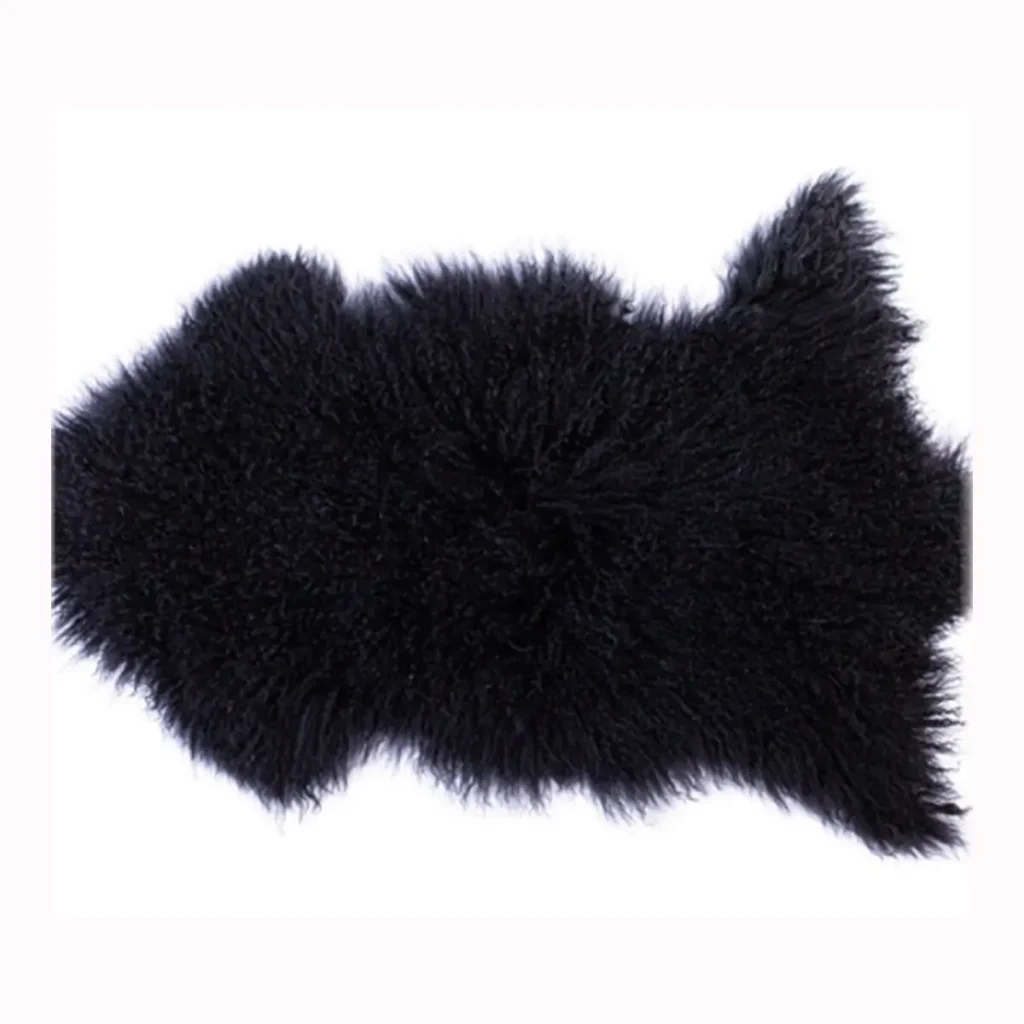 Jet Black Mongolian Lamb Fur Rug