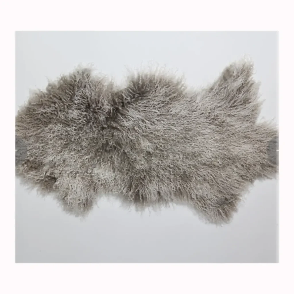 Silver Grey Mongolian Lamb Fur Rug