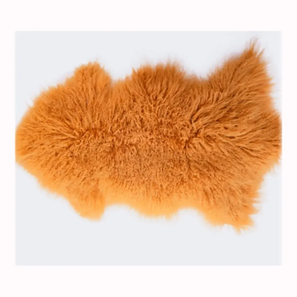 Bright Orange Mongolian Lamb Fur Rug