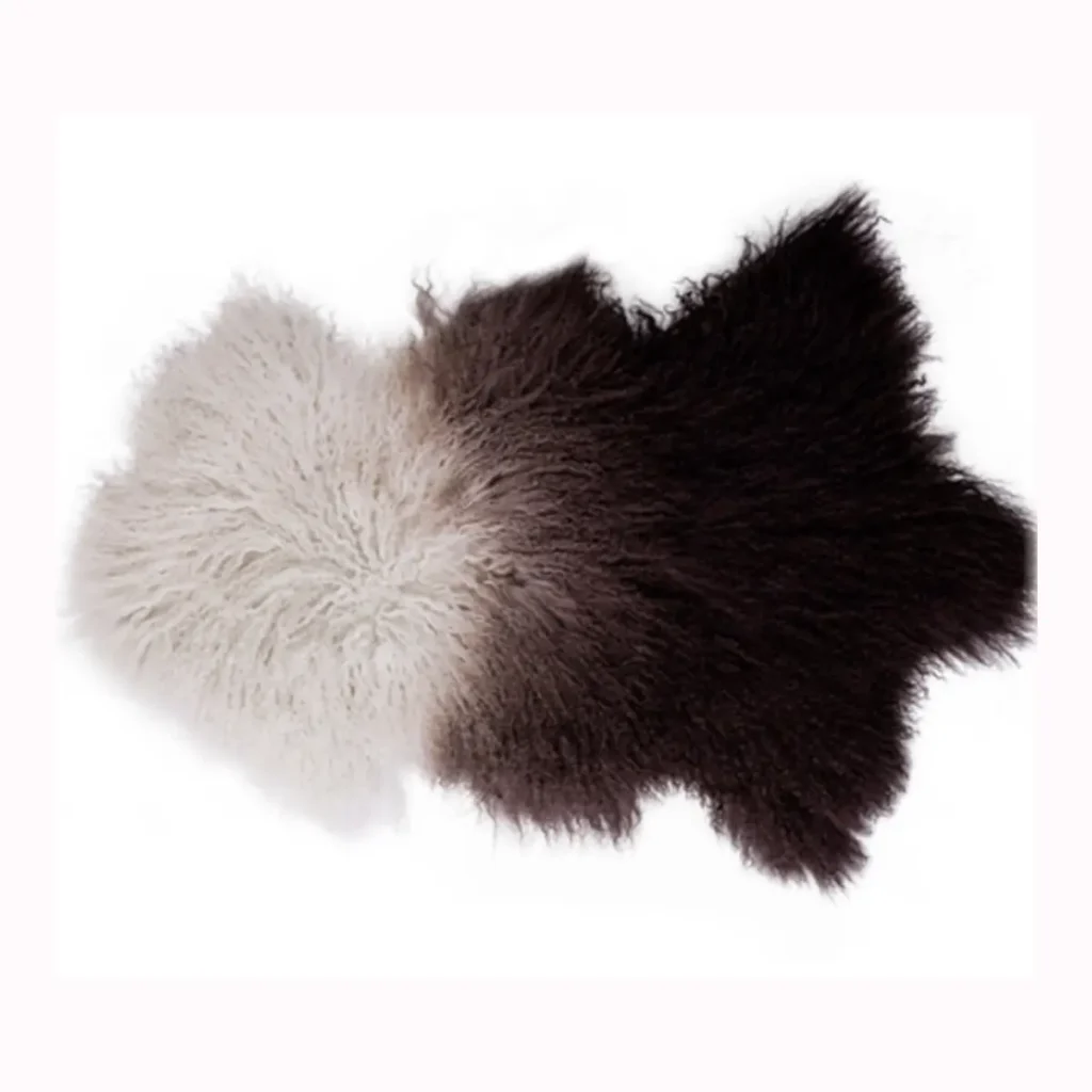Ivory & Dark Brown Two-Tone Mongolian Lamb Fur Rug