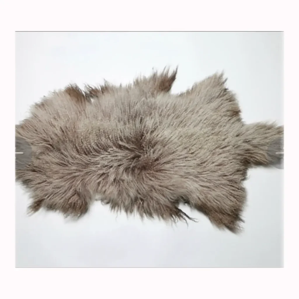 Taupe Grey Mongolian Lamb Fur Rug