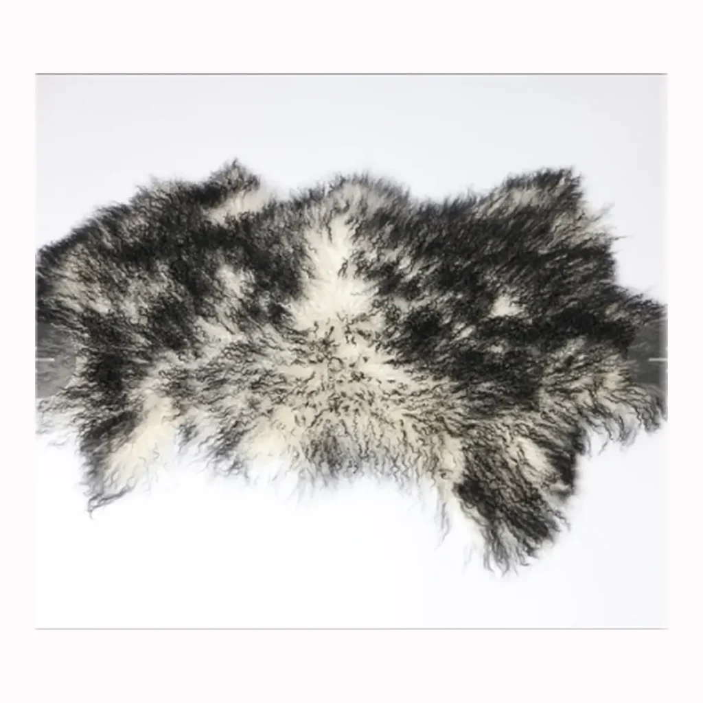 Black & White Marbled Mongolian Lamb Fur Rug