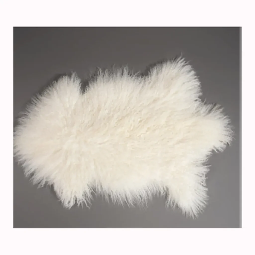 Snow White Mongolian Lamb Fur Rug