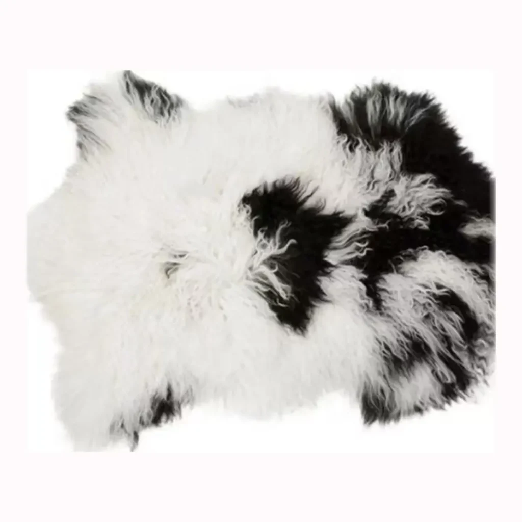 Natural Black & White Mongolian Lamb Fur Rug