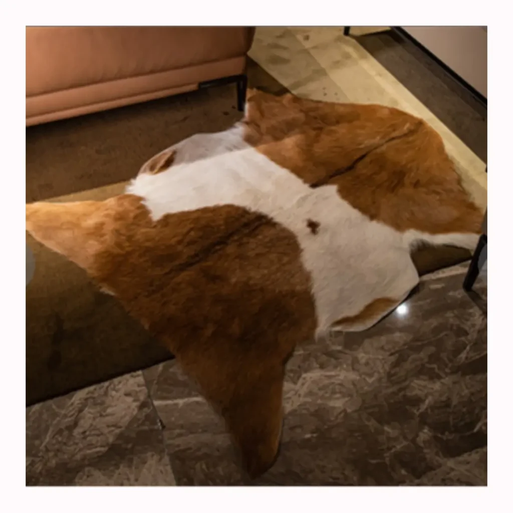 Brown & White Patchwork Goat Hide Rug