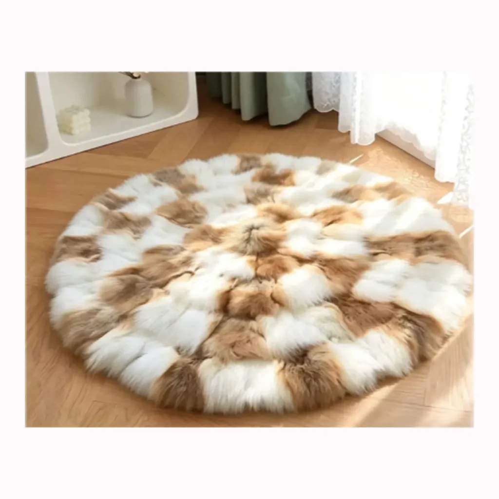 Round Patchwork Fox Fur Rug
