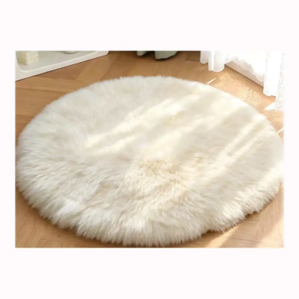 Round White Fox Fur Rug