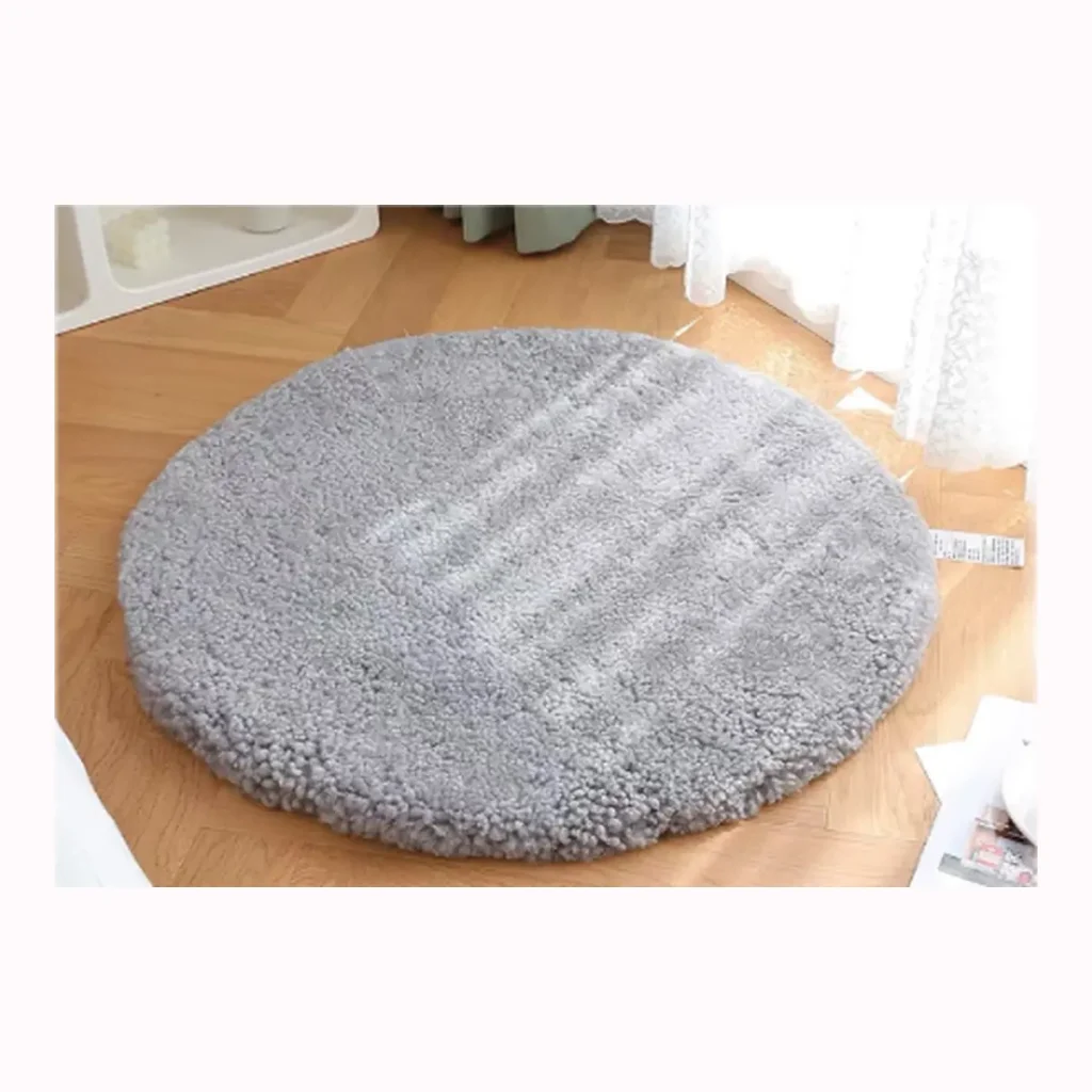 Round Grey Persian Lamb Fur Rug