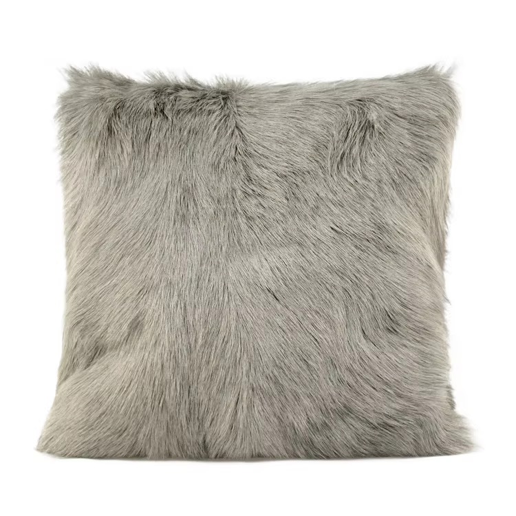 Silver Grey Goat Fur Throw Pillow