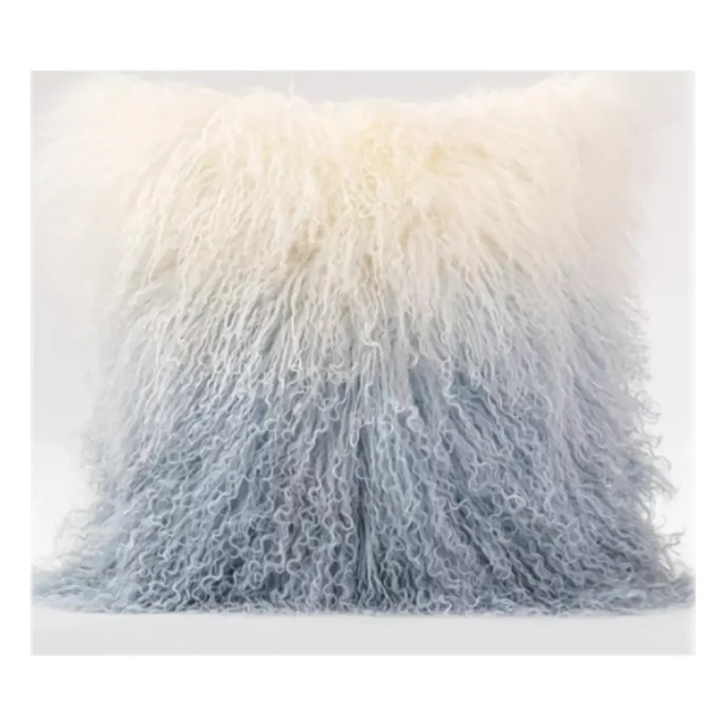 Sky Blue Ombre Mongolian Lamb Fur Throw Pillow