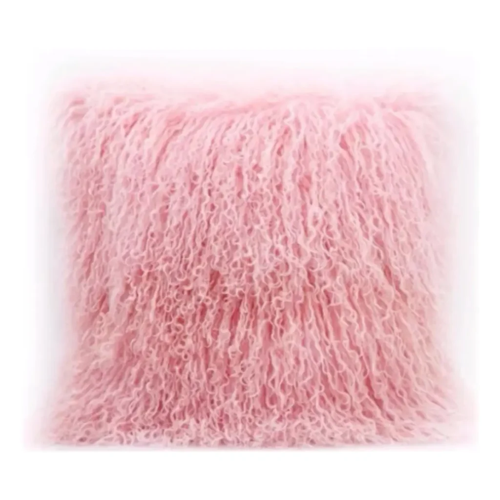 Blush Pink Mongolian Lamb Fur Throw Pillow