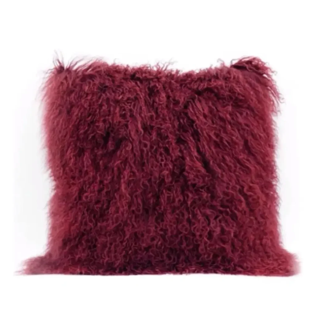 Burgundy Mongolian Lamb Fur Throw Pillow