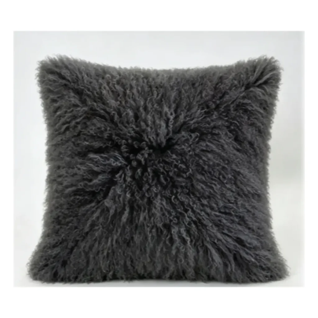 Charcoal Grey Mongolian Lamb Fur Throw Pillow