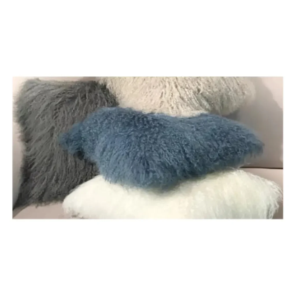 Dusty Blue Mongolian Lamb Fur Throw Pillow