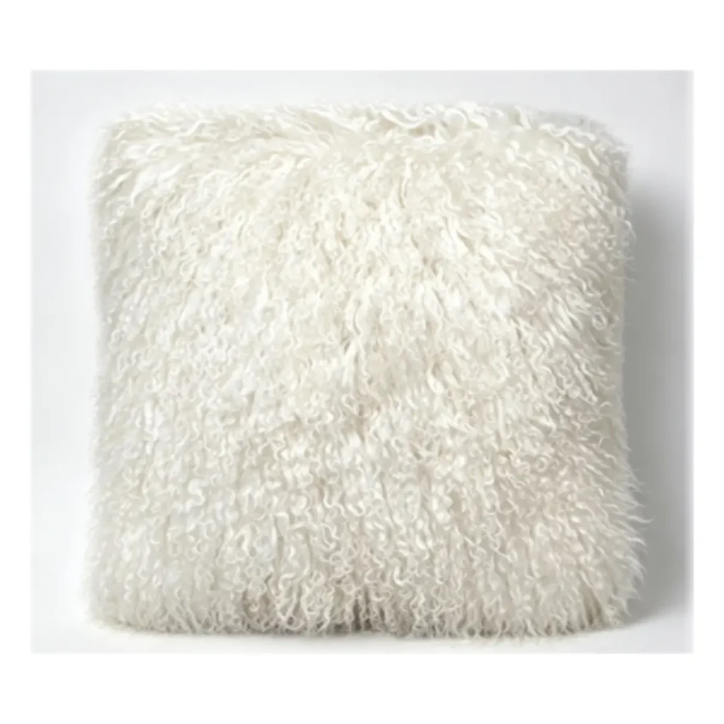Ivory Mongolian Lamb Fur Throw Pillow
