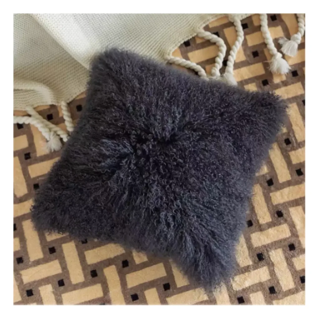 Midnight Navy Mongolian Lamb Fur Throw Pillow