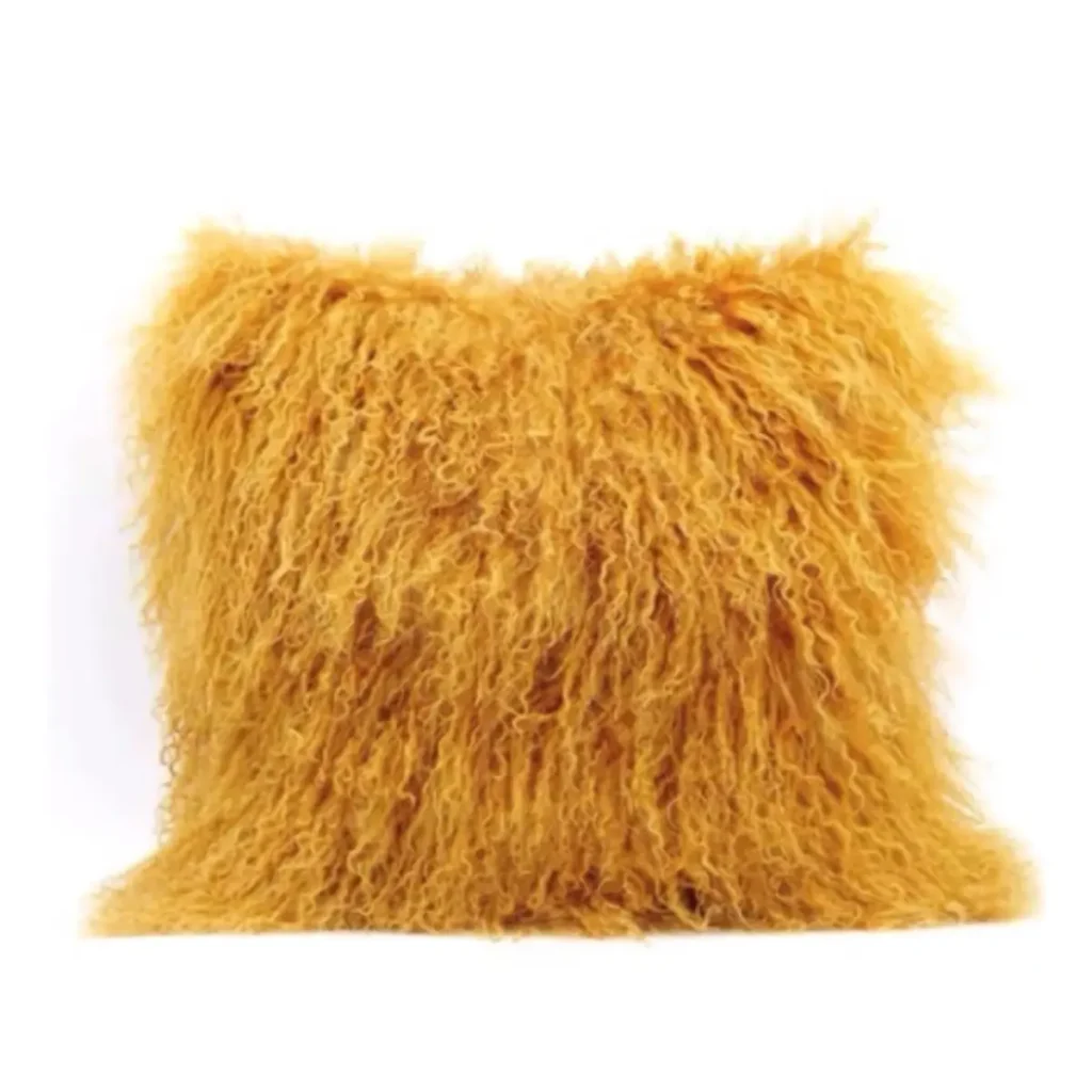 Mustard Yellow Mongolian Lamb Fur Throw Pillow