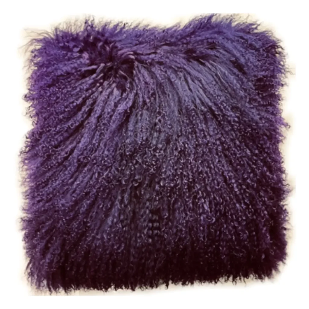 Purple Mongolian Lamb Fur Throw Pillow