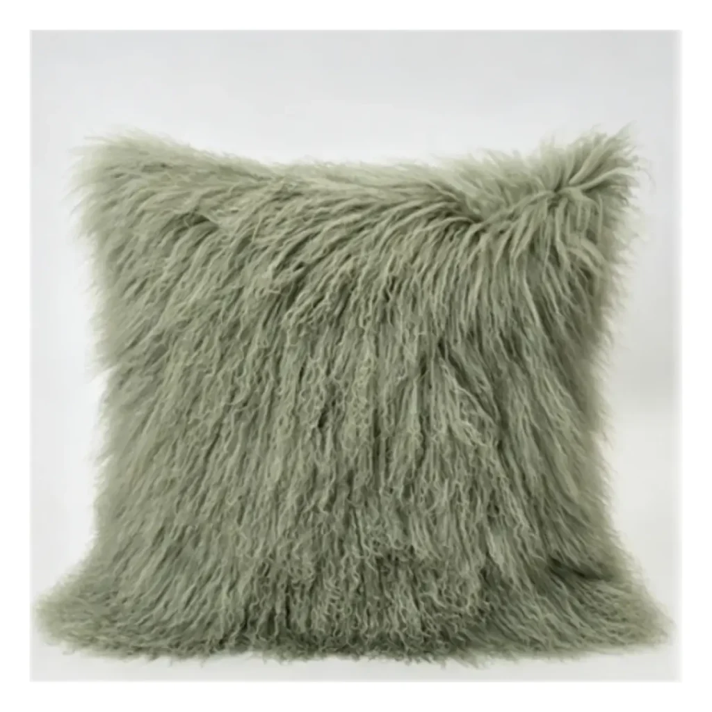 Sage Green Mongolian Lamb Fur Throw Pillow