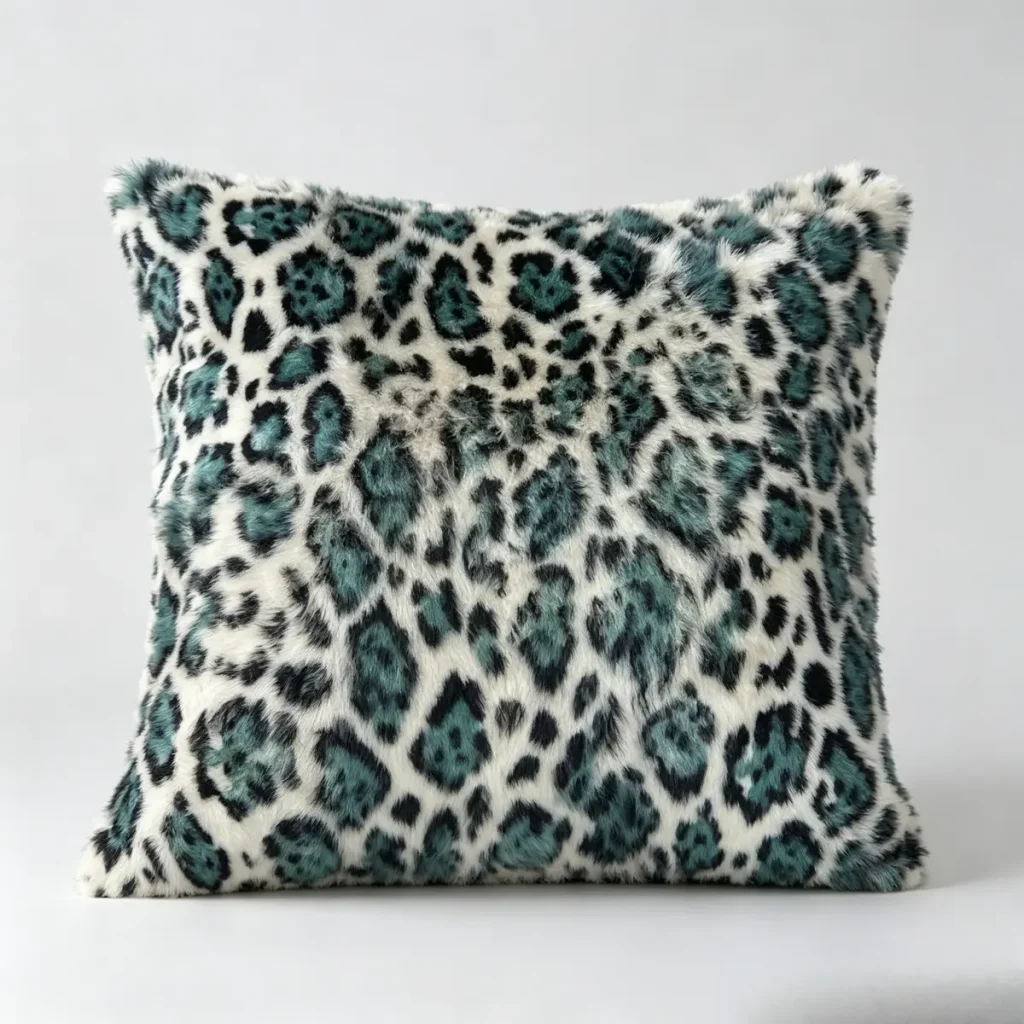 Teal Leopard Print Goat Fur Throw Pillow
