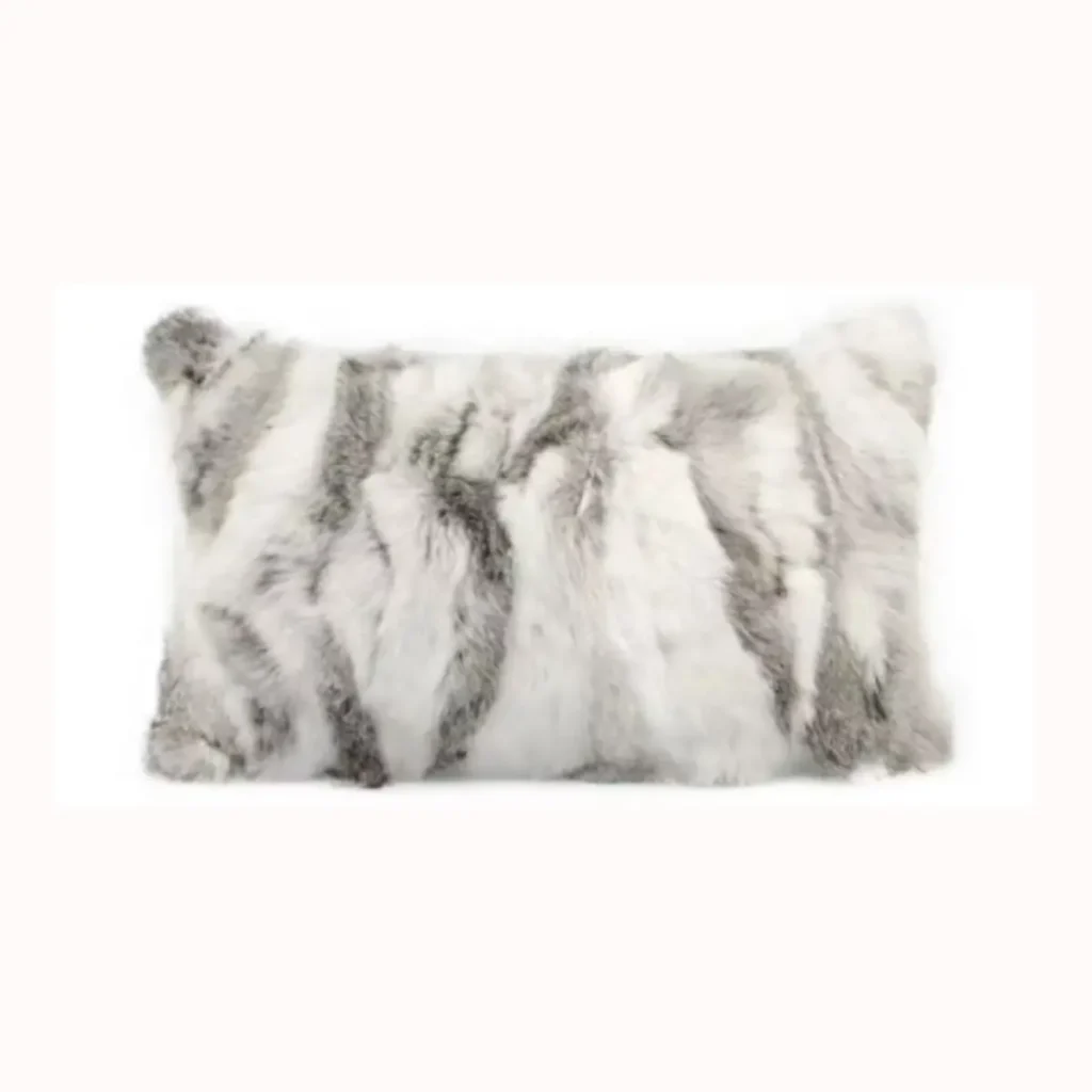 White Grey Rabbit Fur Lumbar Pillow