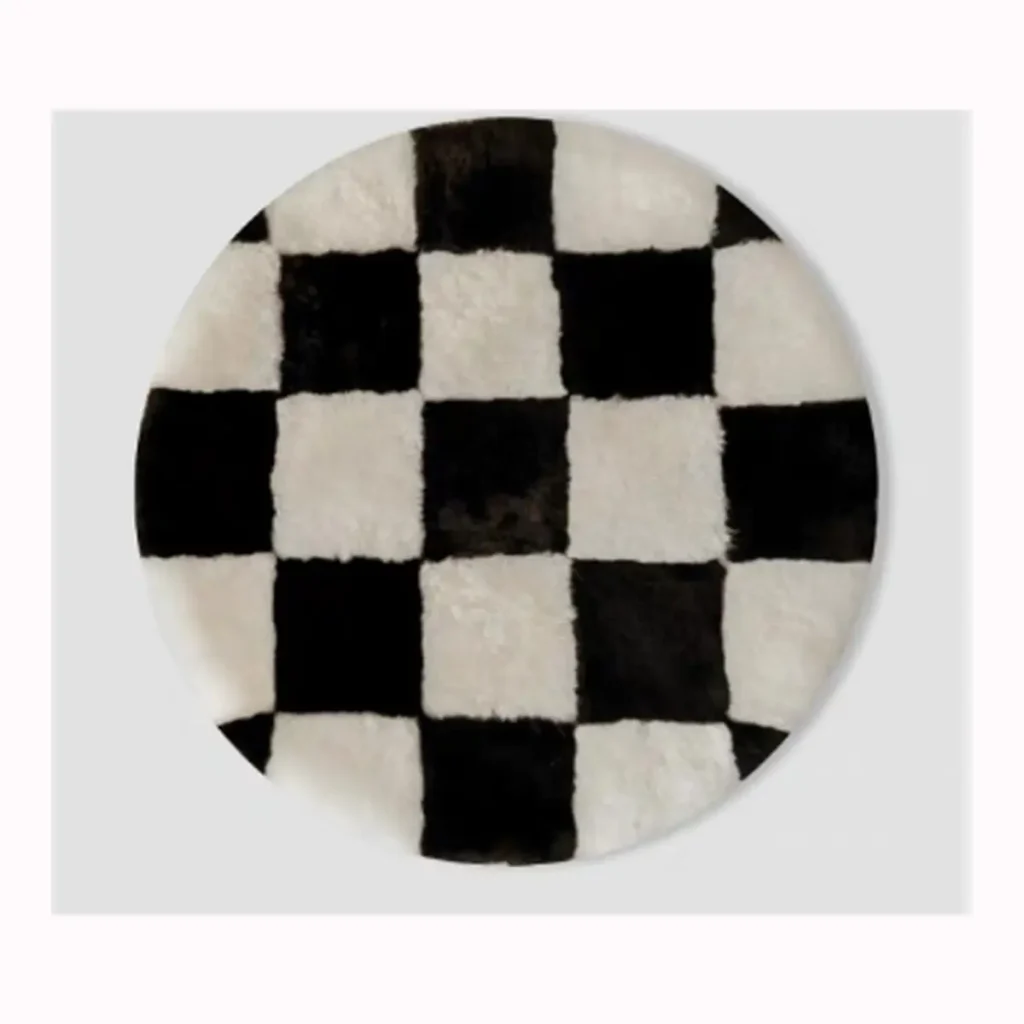 Round Checkerboard Wool Seat Cushion